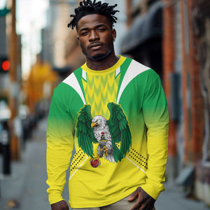 Custom Cricket African Nigeria Long Sleeve Shirt Najeriya Yellow Greens Eagle - African Pride