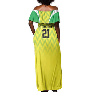 Custom Cricket African Nigeria Off Shoulder Maxi Dress Najeriya Yellow Greens Eagle - African Pride