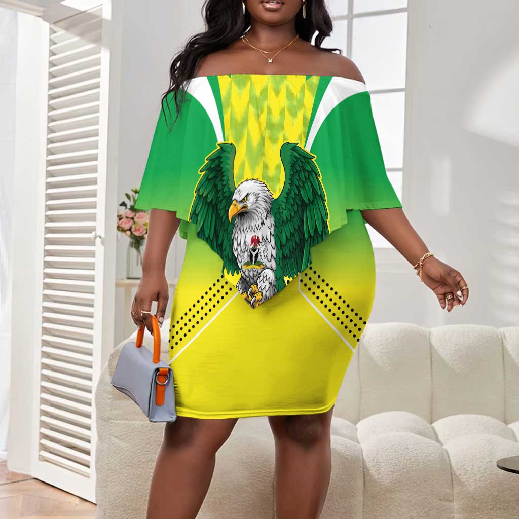 Custom Cricket African Nigeria Off Shoulder Short Dress Najeriya Yellow Greens Eagle - African Pride