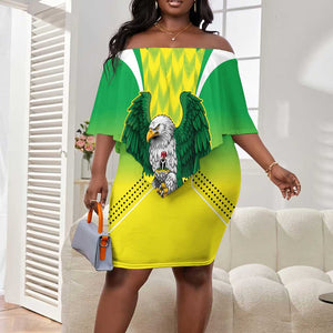 Custom Cricket African Nigeria Off Shoulder Short Dress Najeriya Yellow Greens Eagle - African Pride