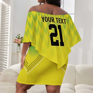 Custom Cricket African Nigeria Off Shoulder Short Dress Najeriya Yellow Greens Eagle - African Pride
