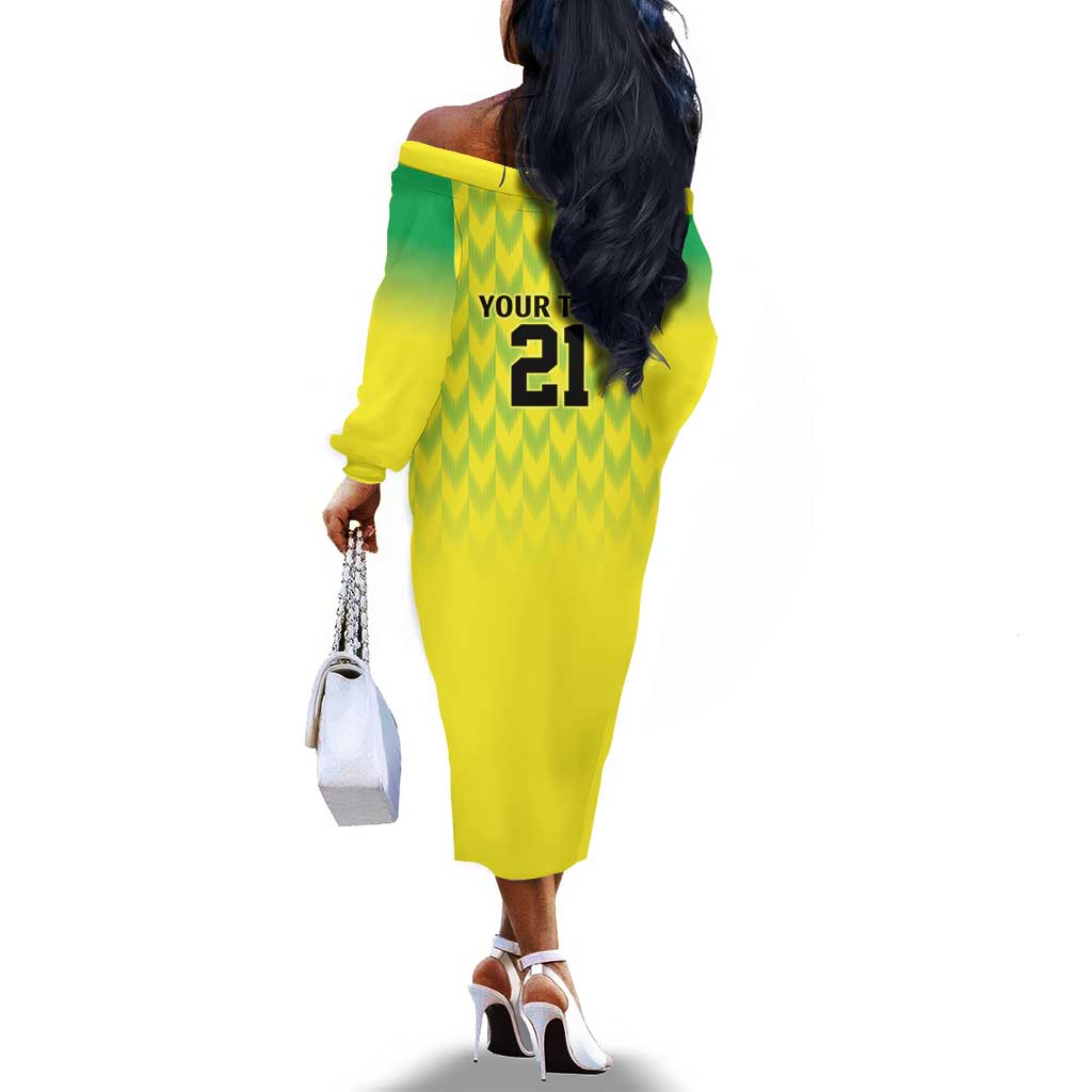 Custom Cricket African Nigeria Off The Shoulder Long Sleeve Dress Najeriya Yellow Greens Eagle - African Pride