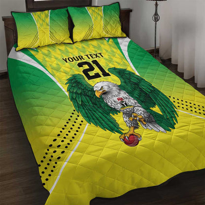 Custom Cricket African Nigeria Quilt Bed Set Najeriya Yellow Greens Eagle - African Pride