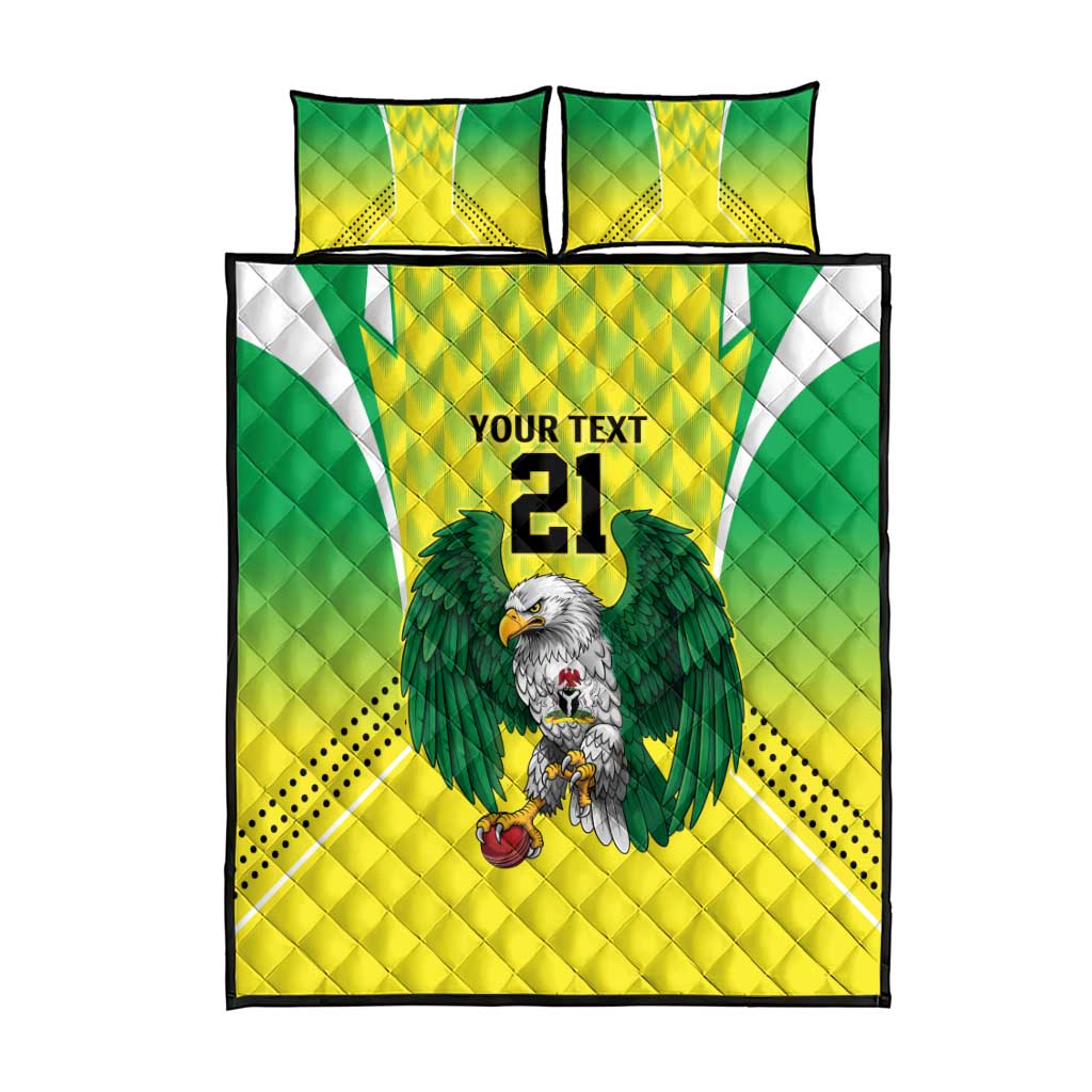 Custom Cricket African Nigeria Quilt Bed Set Najeriya Yellow Greens Eagle - African Pride