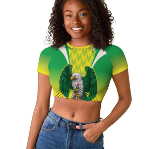 Custom Cricket African Nigeria Raglan Cropped T shirt Najeriya Yellow Greens Eagle - African Pride