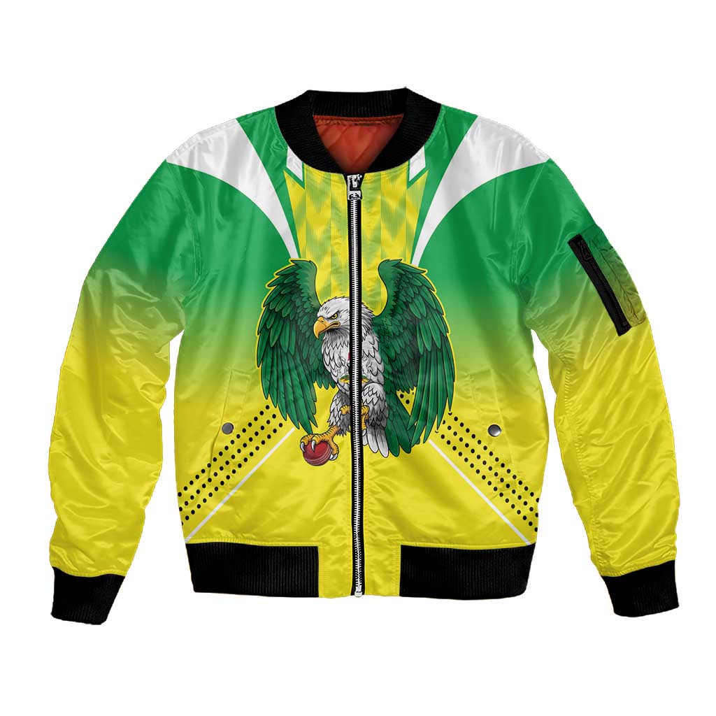 Custom Cricket African Nigeria Sleeve Zip Bomber Jacket Najeriya Yellow Greens Eagle - African Pride