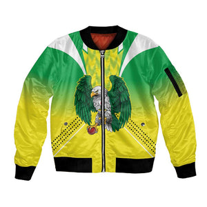Custom Cricket African Nigeria Sleeve Zip Bomber Jacket Najeriya Yellow Greens Eagle - African Pride