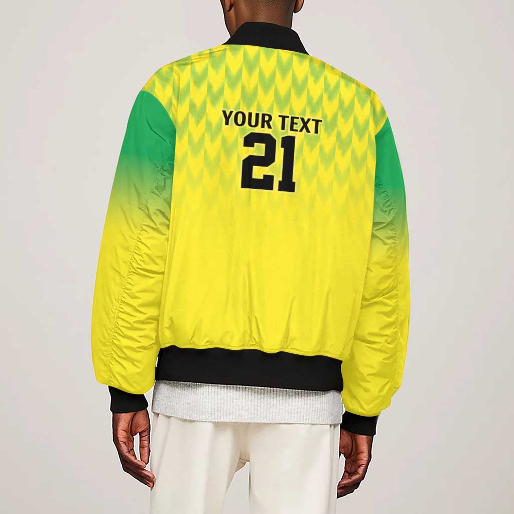 Custom Cricket African Nigeria Sleeve Zip Bomber Jacket Najeriya Yellow Greens Eagle - African Pride