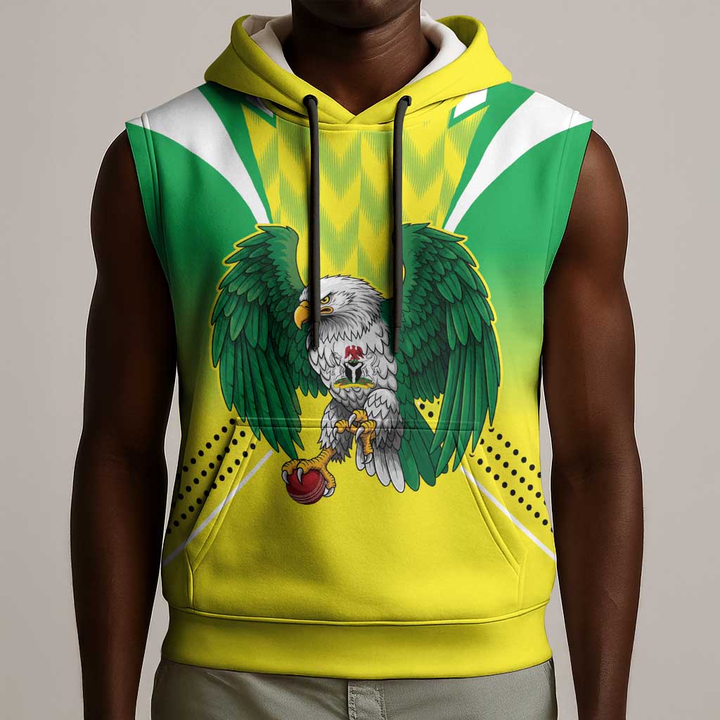 Custom Cricket African Nigeria Sleeveless Hoodie Najeriya Yellow Greens Eagle - African Pride