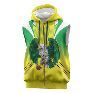 Custom Cricket African Nigeria Sleeveless Zip Hoodie Najeriya Yellow Greens Eagle - African Pride