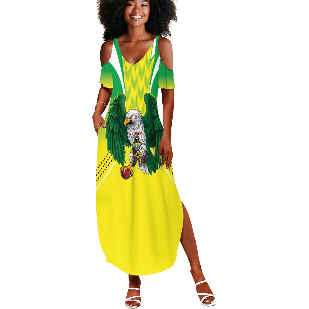 Custom Cricket African Nigeria Summer Maxi Dress Najeriya Yellow Greens Eagle - African Pride