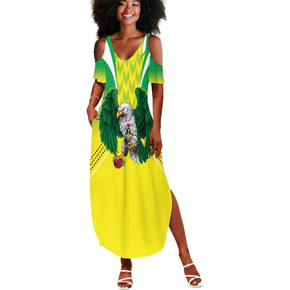 Custom Cricket African Nigeria Summer Maxi Dress Najeriya Yellow Greens Eagle - African Pride