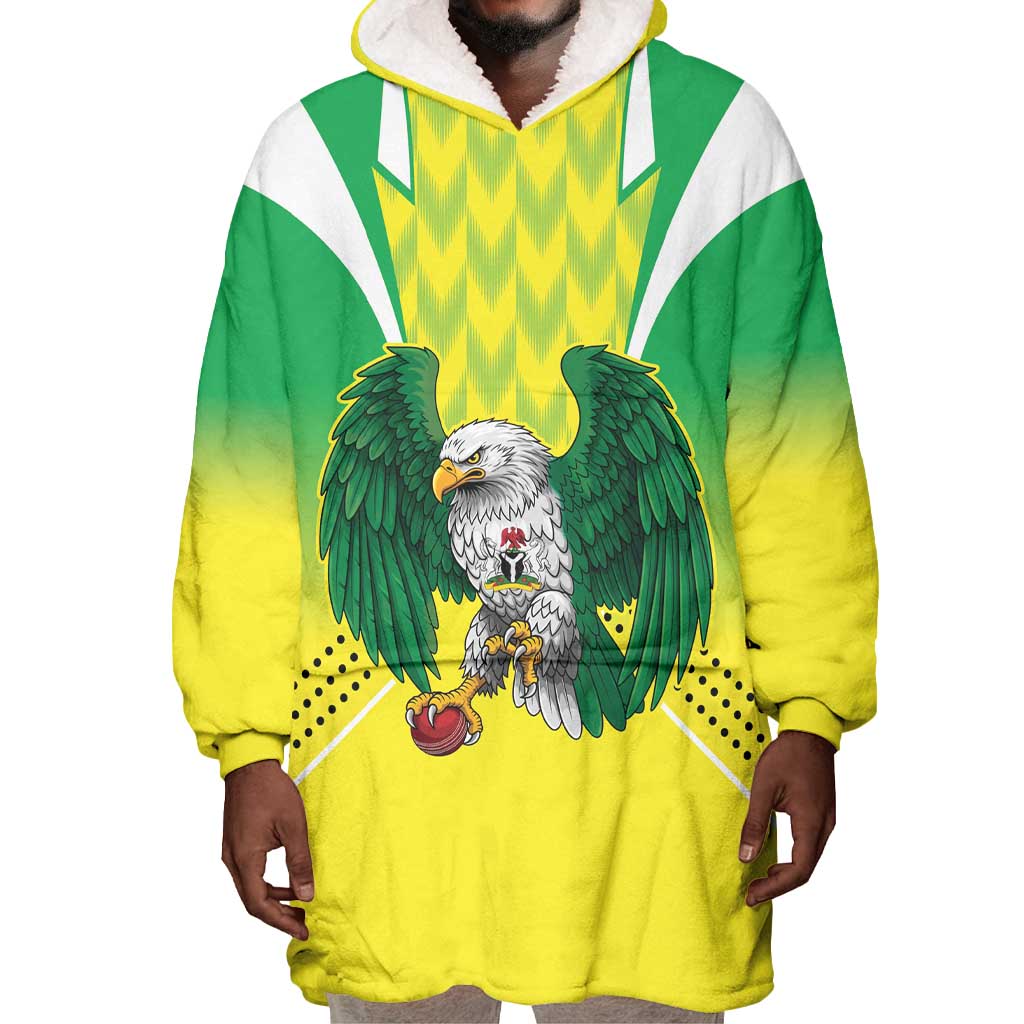 Custom Cricket African Nigeria Wearable Blanket Hoodie Najeriya Yellow Greens Eagle - African Pride