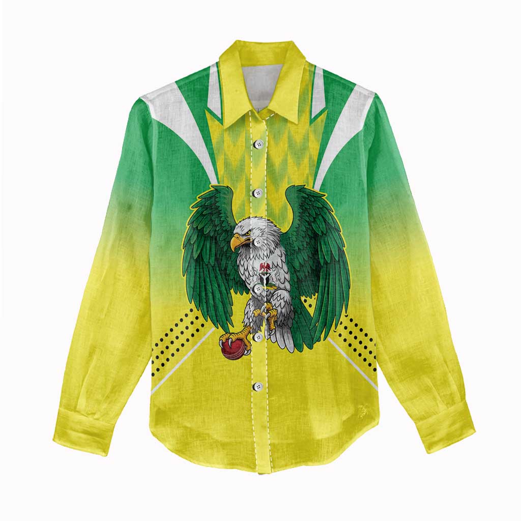 Custom Cricket African Nigeria Women Casual Shirt Najeriya Yellow Greens Eagle - African Pride