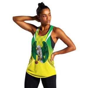 Custom Cricket African Nigeria Women Racerback Tank Najeriya Yellow Greens Eagle - African Pride