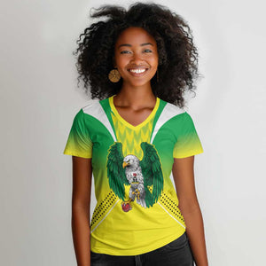 Custom Cricket African Nigeria Women V-Neck T-Shirt Najeriya Yellow Greens Eagle - African Pride