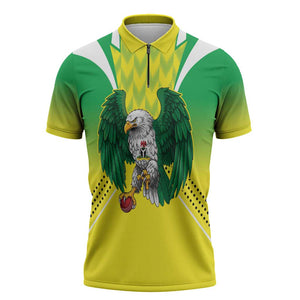 Custom Cricket African Nigeria Zipper Polo Shirt Najeriya Yellow Greens Eagle