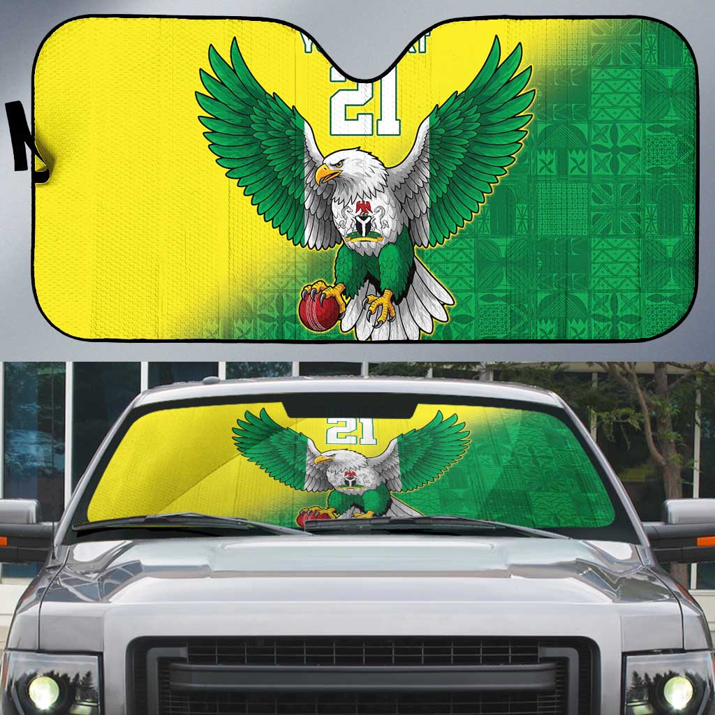 Custom Cricket African Nigeria Auto Sun Shade Najeriya Angry Eagle Flag Motif