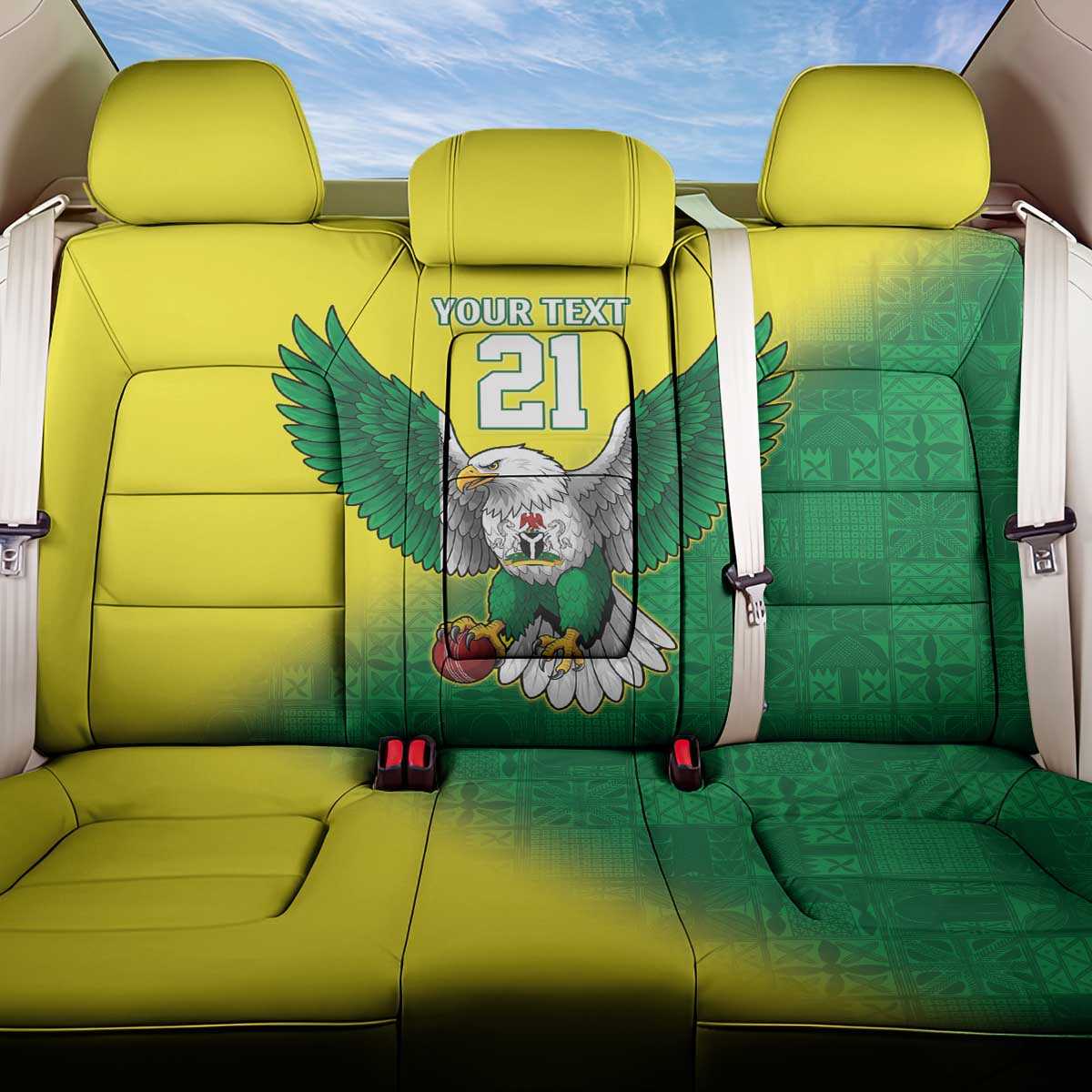 Custom Cricket African Nigeria Back Car Seat Cover Najeriya Angry Eagle Flag Motif - African Pride