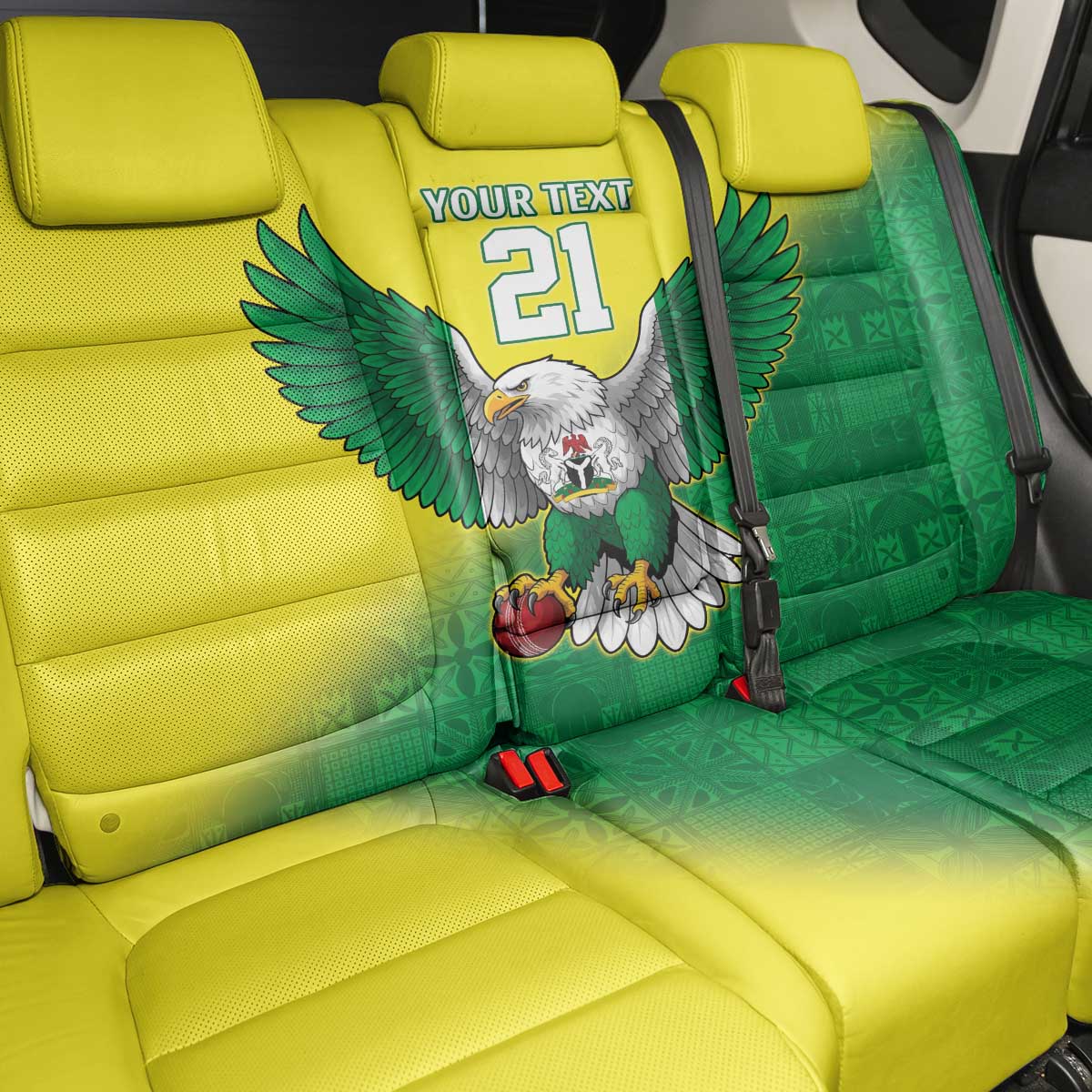 Custom Cricket African Nigeria Back Car Seat Cover Najeriya Angry Eagle Flag Motif - African Pride