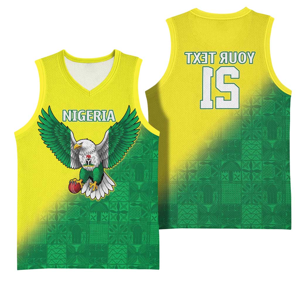 Custom Cricket African Nigeria Basketball Jersey Najeriya Angry Eagle Flag Motif - African Pride