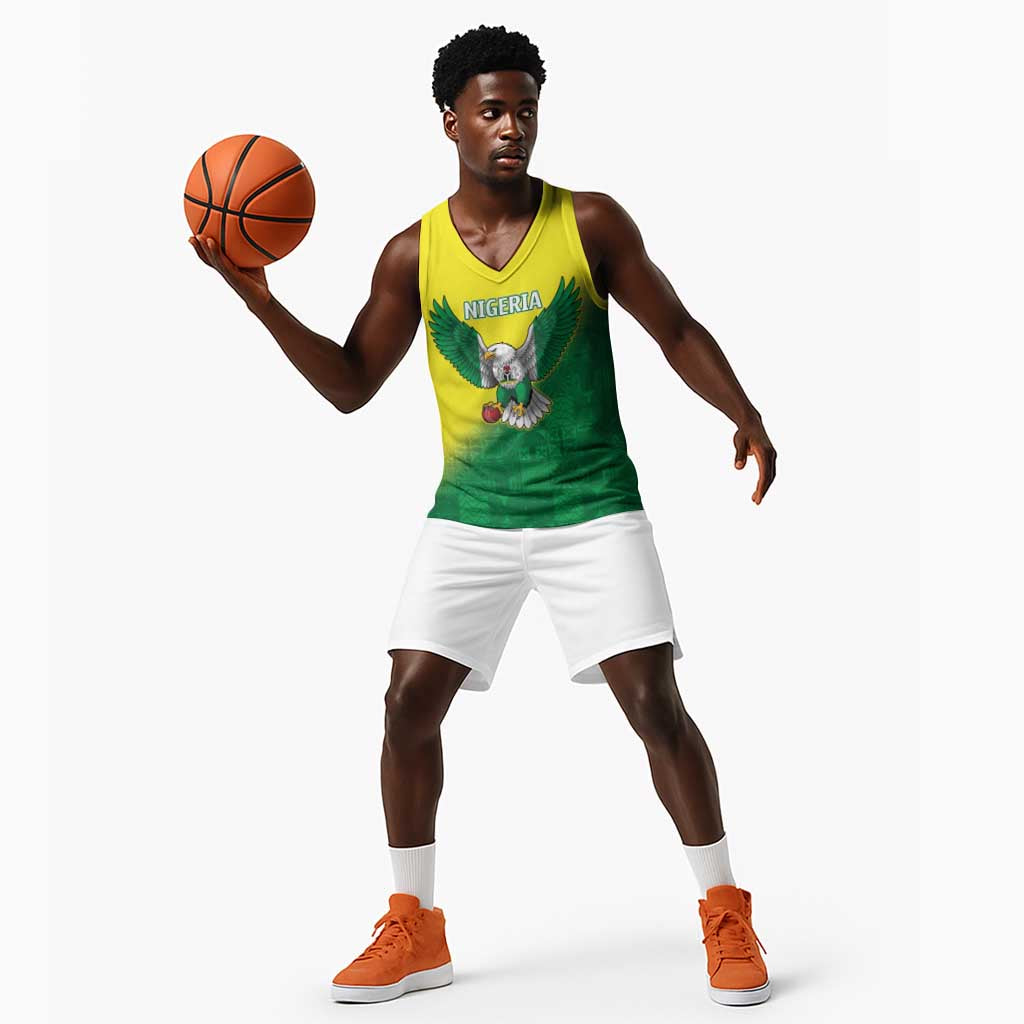 Custom Cricket African Nigeria Basketball Jersey Najeriya Angry Eagle Flag Motif - African Pride