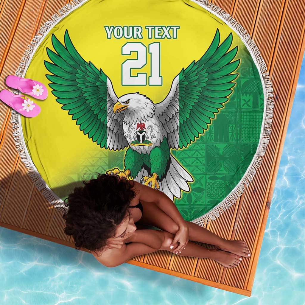 Custom Cricket African Nigeria Beach Blanket Najeriya Angry Eagle Flag Motif - African Pride