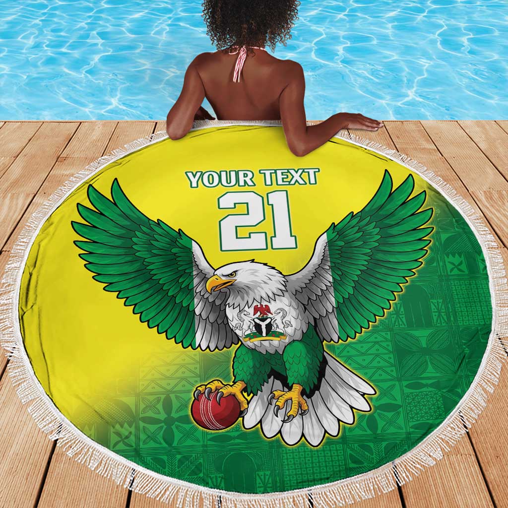 Custom Cricket African Nigeria Beach Blanket Najeriya Angry Eagle Flag Motif - African Pride