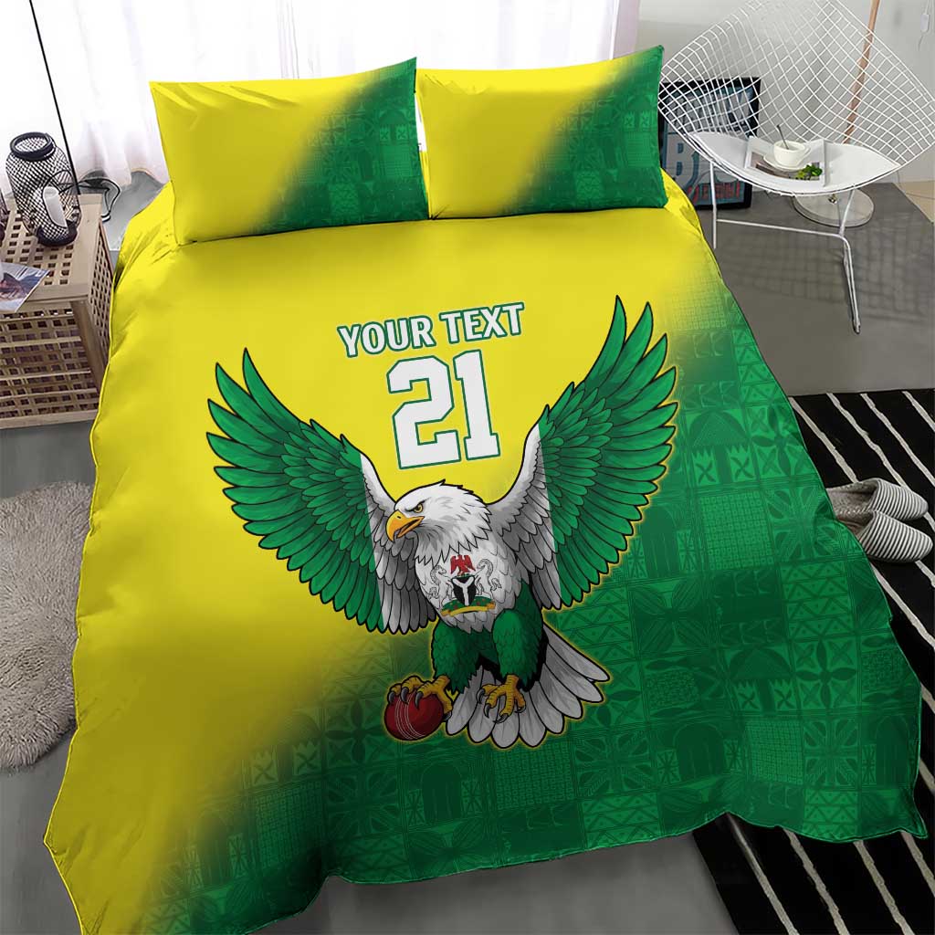 Custom Cricket African Nigeria Bedding Set Najeriya Angry Eagle Flag Motif - African Pride