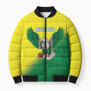 Custom Cricket African Nigeria Bomber Puffer Jacket Najeriya Angry Eagle Flag Motif