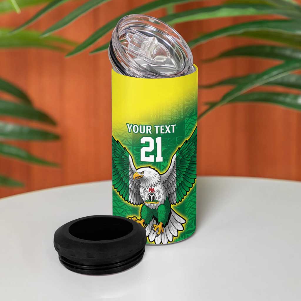 Custom Cricket African Nigeria 4 in 1 Can Cooler Tumbler Najeriya Angry Eagle Flag Motif - African Pride