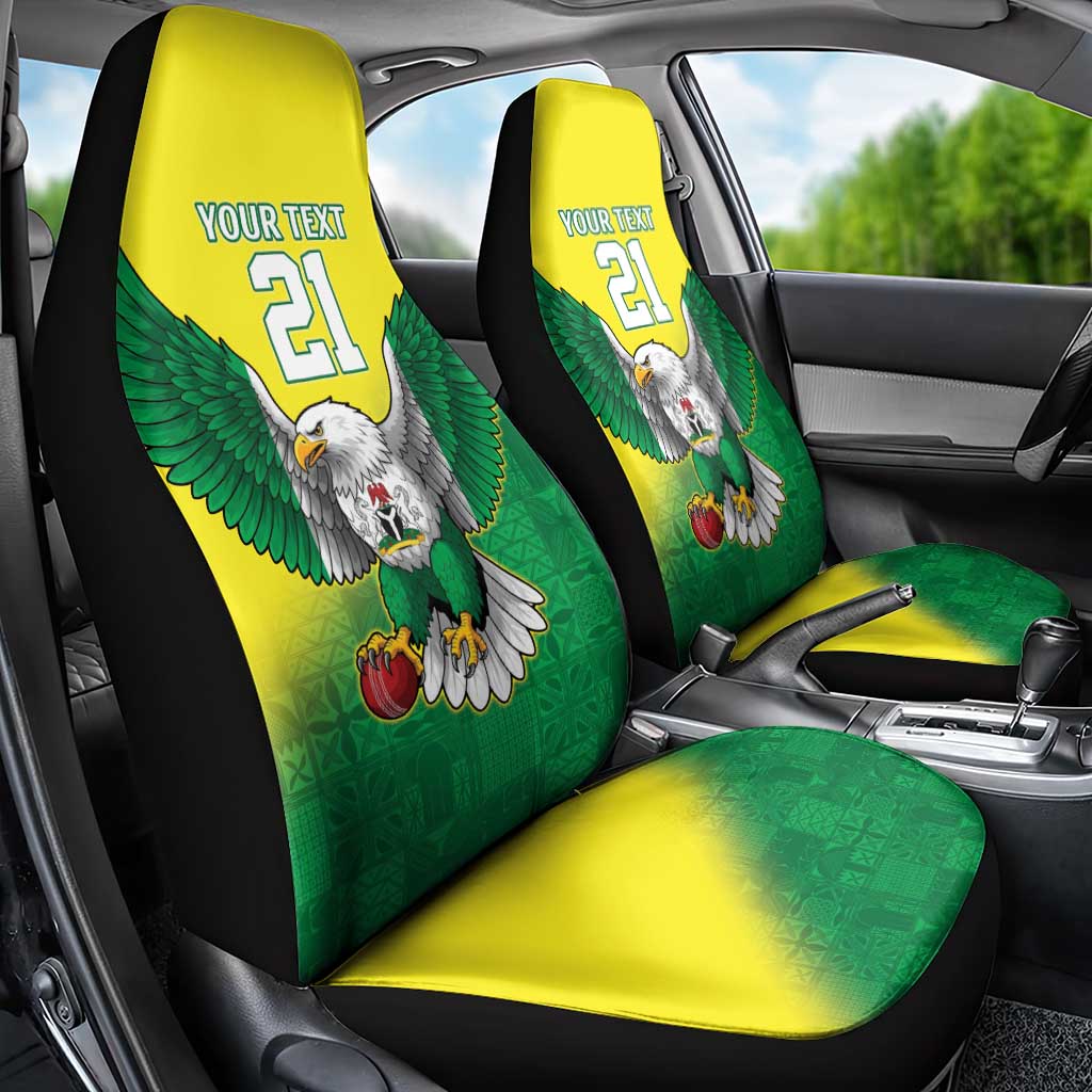 Custom Cricket African Nigeria Car Seat Cover Najeriya Angry Eagle Flag Motif - African Pride