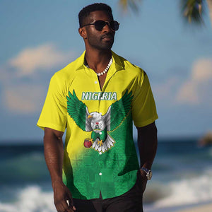 Custom Cricket African Nigeria Hawaiian Shirt Najeriya Angry Eagle Flag Motif - African Pride