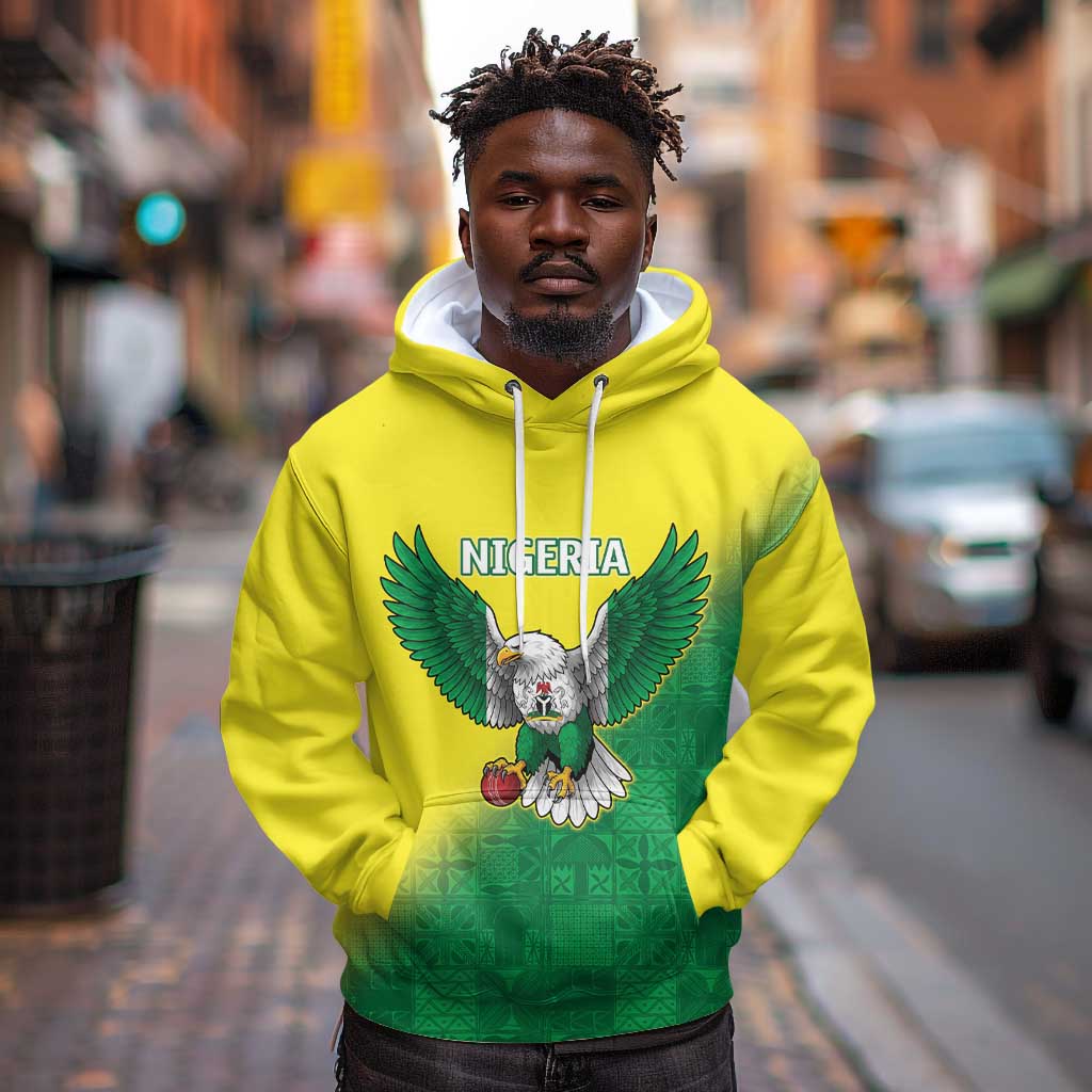 Custom Cricket African Nigeria Hoodie Najeriya Angry Eagle Flag Motif - African Pride