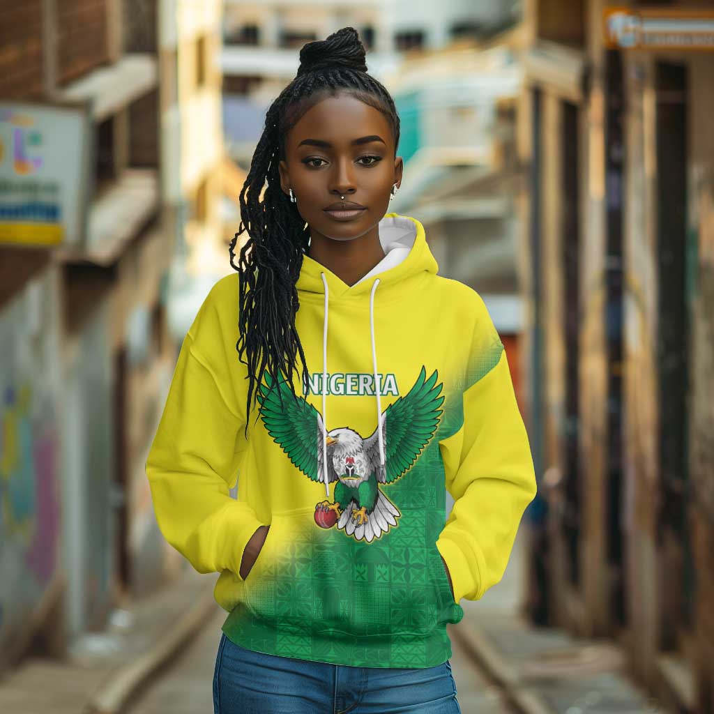 Custom Cricket African Nigeria Hoodie Najeriya Angry Eagle Flag Motif - African Pride