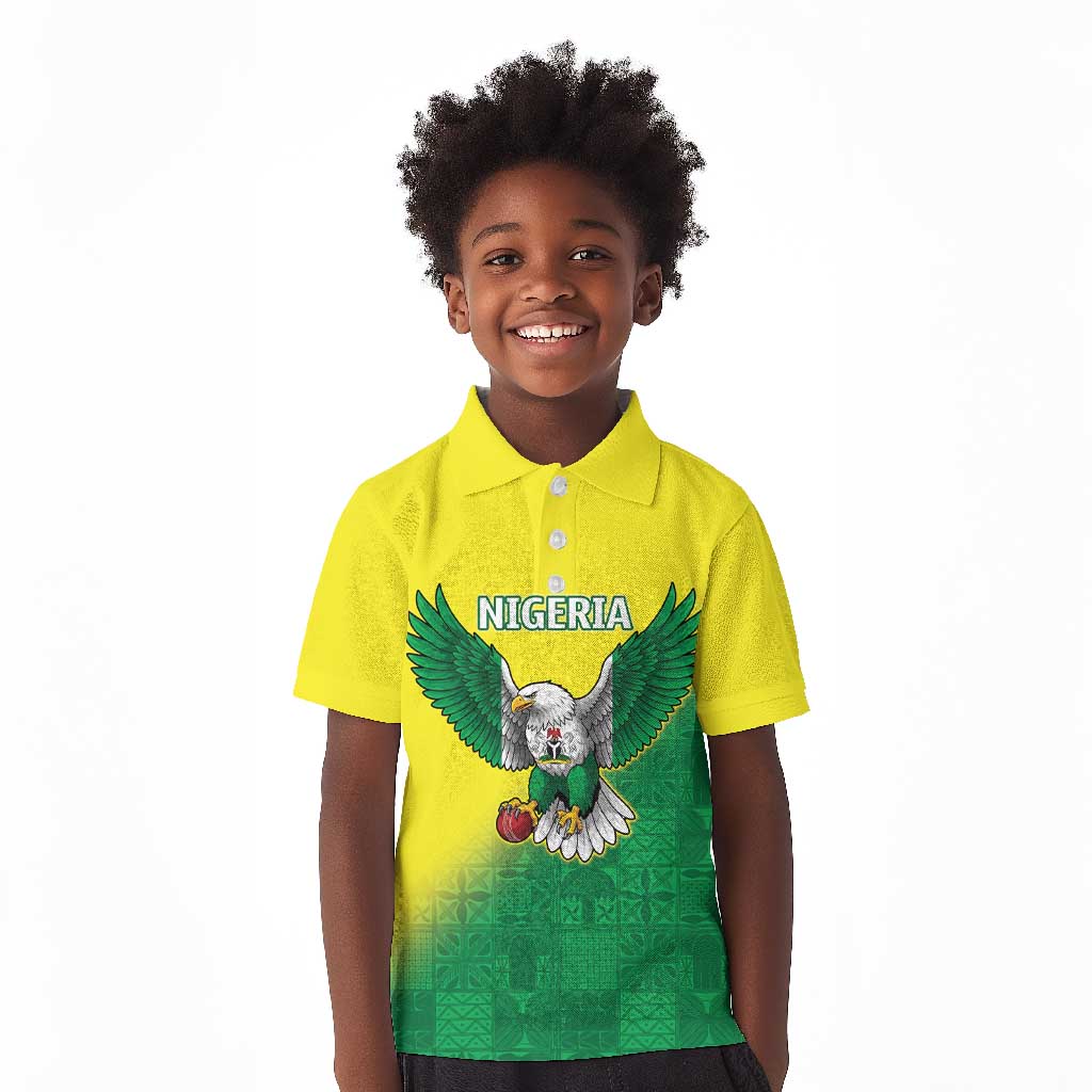 Custom Cricket African Nigeria Kid Polo Shirt Najeriya Angry Eagle Flag Motif - African Pride