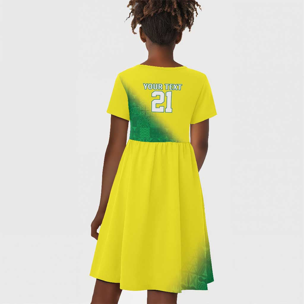 Custom Cricket African Nigeria Kid Short Sleeve Dress Najeriya Angry Eagle Flag Motif - African Pride