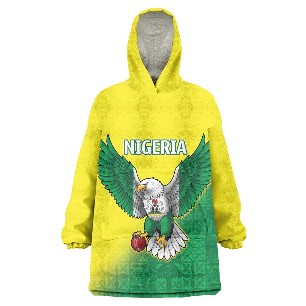 Custom Cricket African Nigeria Kid Wearable Blanket Hoodie Najeriya Angry Eagle Flag Motif - African Pride
