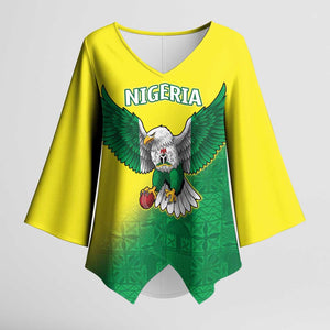 Custom Cricket African Nigeria Kimono Sleeve Blouse Najeriya Angry Eagle Flag Motif