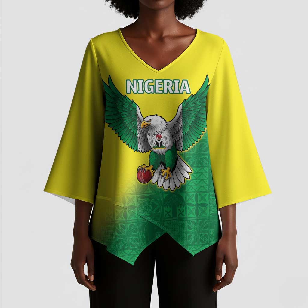 Custom Cricket African Nigeria Kimono Sleeve Blouse Najeriya Angry Eagle Flag Motif