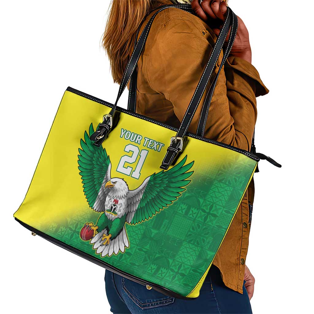 Custom Cricket African Nigeria Leather Tote Bag Najeriya Angry Eagle Flag Motif - African Pride