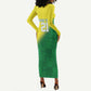 Custom Cricket African Nigeria Long Sleeve Bodycon Dress Najeriya Angry Eagle Flag Motif - African Pride