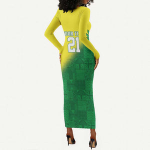 Custom Cricket African Nigeria Long Sleeve Bodycon Dress Najeriya Angry Eagle Flag Motif - African Pride