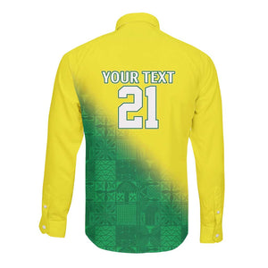 Custom Cricket African Nigeria Long Sleeve Button Shirt Najeriya Angry Eagle Flag Motif - African Pride