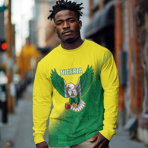 Custom Cricket African Nigeria Long Sleeve Shirt Najeriya Angry Eagle Flag Motif - African Pride