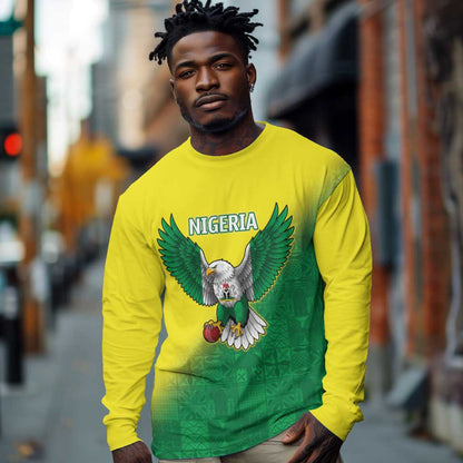 Custom Cricket African Nigeria Long Sleeve Shirt Najeriya Angry Eagle Flag Motif - African Pride