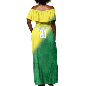 Custom Cricket African Nigeria Off Shoulder Maxi Dress Najeriya Angry Eagle Flag Motif - African Pride