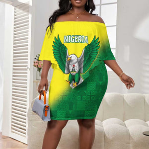 Custom Cricket African Nigeria Off Shoulder Short Dress Najeriya Angry Eagle Flag Motif - African Pride