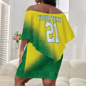 Custom Cricket African Nigeria Off Shoulder Short Dress Najeriya Angry Eagle Flag Motif - African Pride