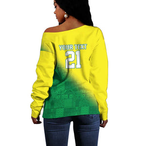 Custom Cricket African Nigeria Off Shoulder Sweater Najeriya Angry Eagle Flag Motif - African Pride